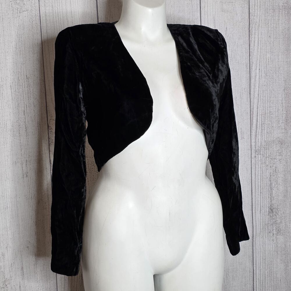 Arrested by Jonathan Martin Black Velvet Cropped Bolero Jacket 90s, sz 13/14